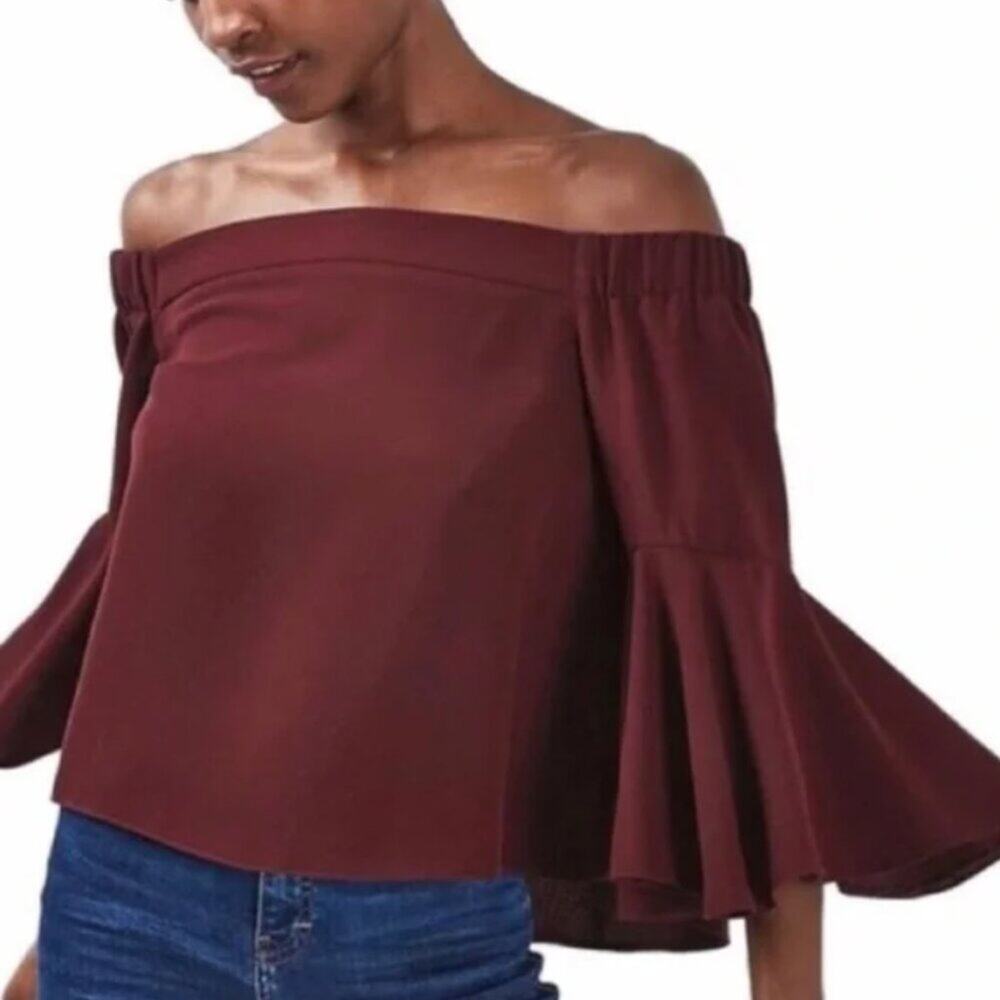 Topshop Ella Off The Shoulder Top iin Burgundy Size 2